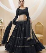 Babelicious Black Leheriya Printed With Lace All Over Georgette Lehenga Choli For Wedding