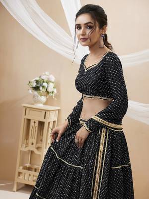 Babelicious Black Leheriya Printed With Lace All Over Georgette Lehenga Choli For Wedding 2
