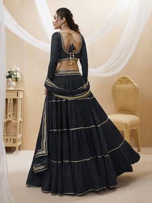 Babelicious Black Leheriya Printed With Lace All Over Georgette Lehenga Choli For Wedding 4