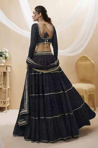 Babelicious Black Leheriya Printed With Lace All Over Georgette Lehenga Choli For Wedding