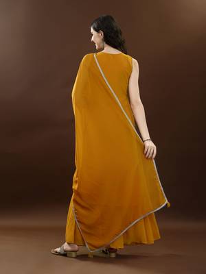 Gold mustard embroidered georgette women's kurta,palazzo and dupatta set 2