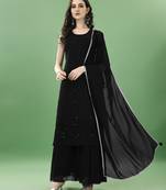Black embroidered georgette women's kurta,palazzo and dupatta set
