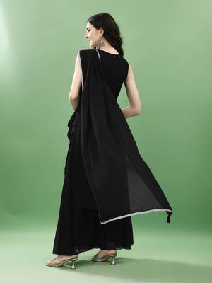Black embroidered georgette women's kurta,palazzo and dupatta set 2