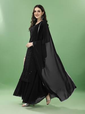 Black embroidered georgette women's kurta,palazzo and dupatta set 3