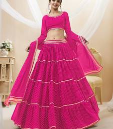 Provocative Pink Leheriya Printed With Lace All Over Georgette Lehenga Choli For Partywear