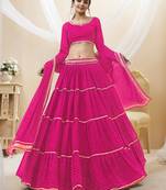 Provocative Pink Leheriya Printed With Lace All Over Georgette Lehenga Choli For Partywear