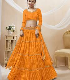  Yellow Leheriya Printed With Lace All Over Georgette Lehenga Choli For Partywear