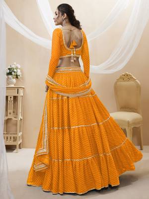  Yellow Leheriya Printed With Lace All Over Georgette Lehenga Choli For Partywear 4