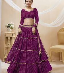 Purple Leheriya Printed With Lace All Over Georgette Lehenga Choli For Wedding