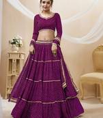 Purple Leheriya Printed With Lace All Over Georgette Lehenga Choli For Wedding