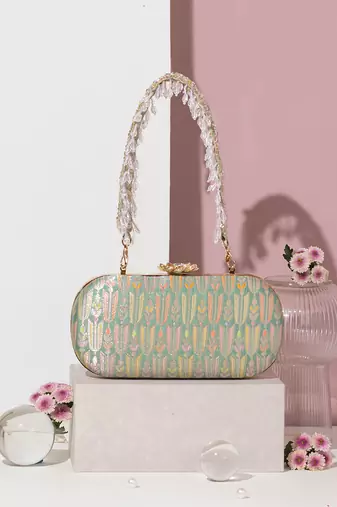 Titli pure banarasi silk capsule clutch