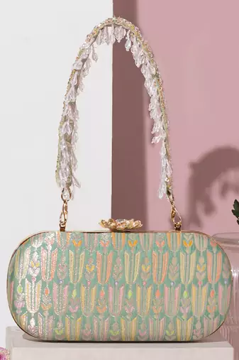 Titli pure banarasi silk capsule clutch