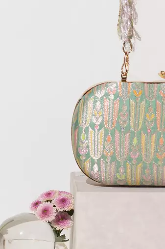 Titli pure banarasi silk capsule clutch