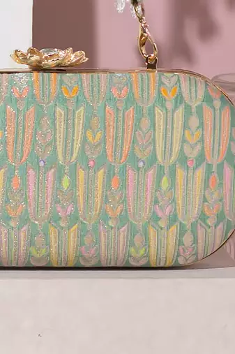 Titli pure banarasi silk capsule clutch