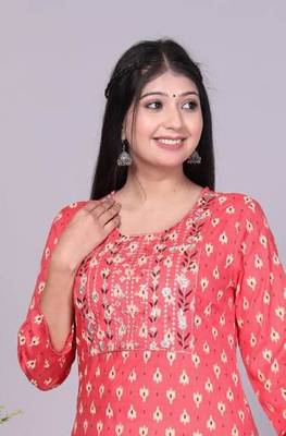 Cotton orange embroidery work straight kurta 2