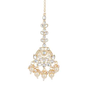 traditional kundan pearl maang tikka for women and girls  3