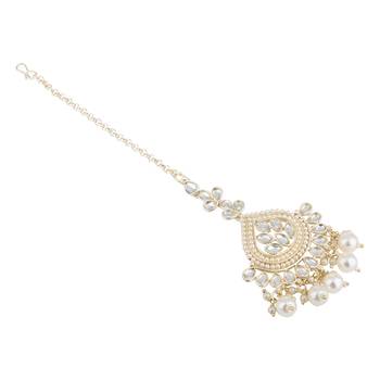 traditional kundan pearl maang tikka for women and girls (t3015w) 2