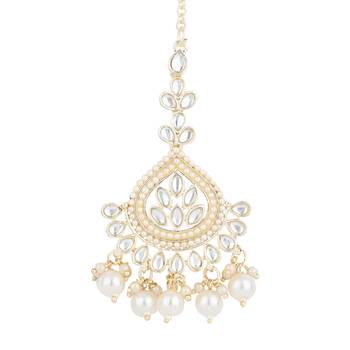 traditional kundan pearl maang tikka for women and girls (t3015w) 3