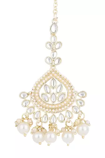 traditional kundan pearl maang tikka for women and girls (t3015w)