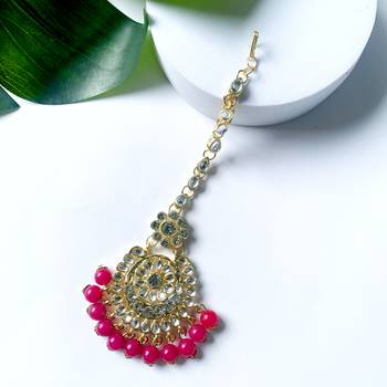 traditional elegant pearl and kundan studded maang tikka/headpiece for women/girls  1