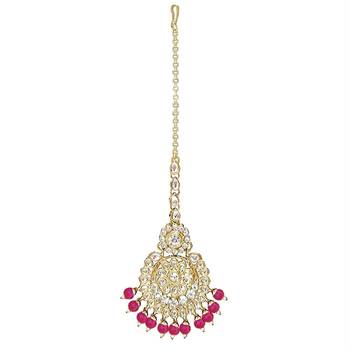traditional elegant pearl and kundan studded maang tikka/headpiece for women/girls  2