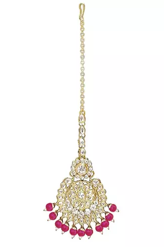 traditional elegant pearl and kundan studded maang tikka/headpiece for women/girls 
