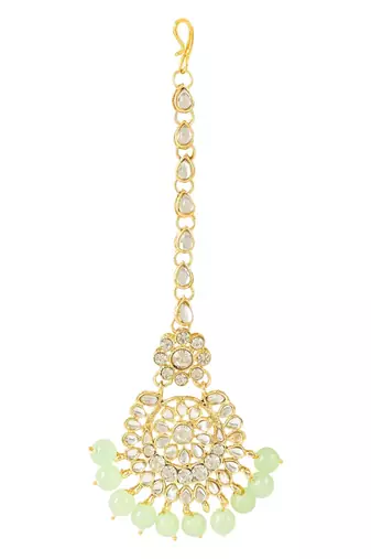 traditional elegant pearl and kundan studded maang tikka/headpiece for women/girls 