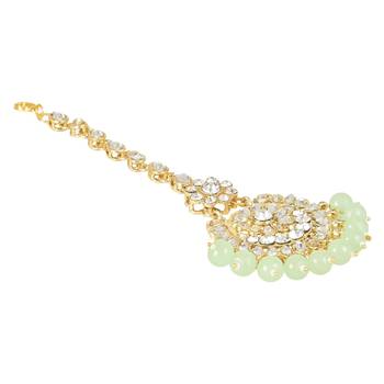 traditional elegant pearl and kundan studded maang tikka/headpiece for women/girls  3