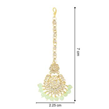 traditional elegant pearl and kundan studded maang tikka/headpiece for women/girls  4