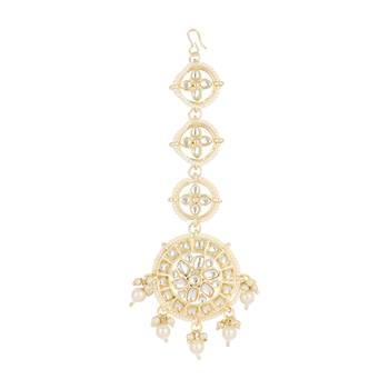 traditional kundan & pearl handcrafted maang tikka for women/girls  2