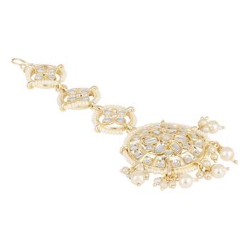 traditional kundan & pearl handcrafted maang tikka for women/girls  3