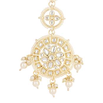 traditional kundan & pearl handcrafted maang tikka for women/girls  4