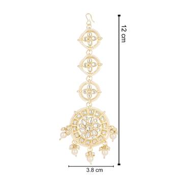 traditional kundan & pearl handcrafted maang tikka for women/girls  5