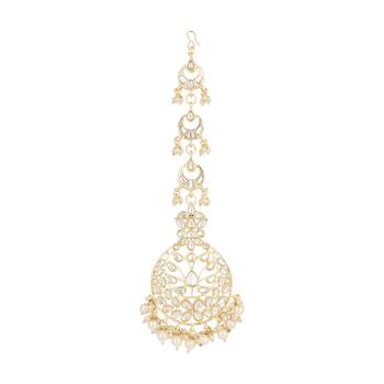 traditional kundan & pearl handcrafted maang tikka for women/girls  2