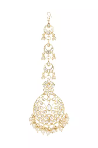 traditional kundan & pearl handcrafted maang tikka for women/girls 
