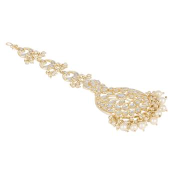 traditional kundan & pearl handcrafted maang tikka for women/girls  3