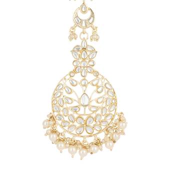 traditional kundan & pearl handcrafted maang tikka for women/girls  4