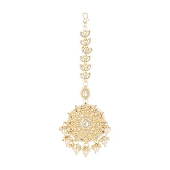 traditional kundan & pearl handcrafted maang tikka for women/girls  2
