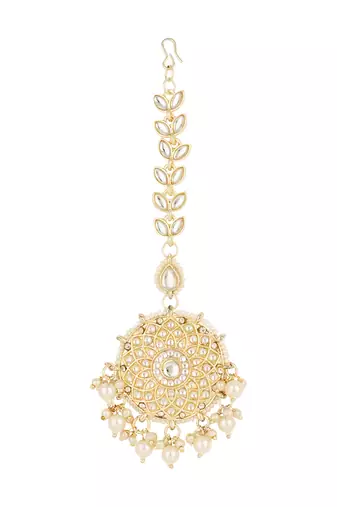 traditional kundan & pearl handcrafted maang tikka for women/girls 