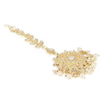 traditional kundan & pearl handcrafted maang tikka for women/girls  3