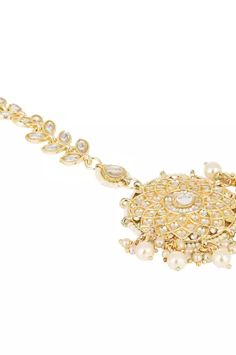 traditional kundan & pearl handcrafted maang tikka for women/girls 