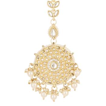 traditional kundan & pearl handcrafted maang tikka for women/girls  4