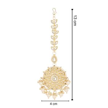 traditional kundan & pearl handcrafted maang tikka for women/girls  5
