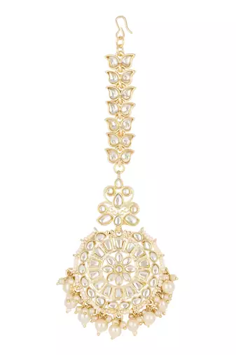 traditional kundan & pearl handcrafted maang tikka for women/girls 