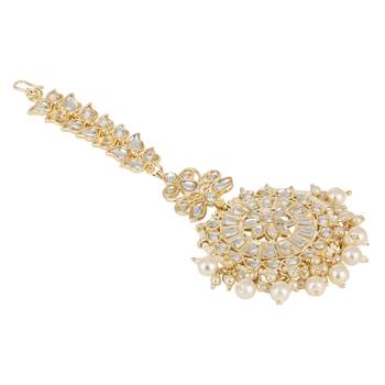 traditional kundan & pearl handcrafted maang tikka for women/girls  3