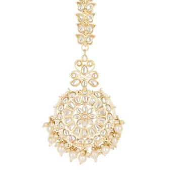traditional kundan & pearl handcrafted maang tikka for women/girls  4
