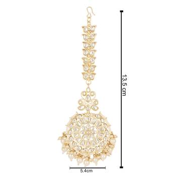 traditional kundan & pearl handcrafted maang tikka for women/girls  5