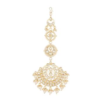 traditional kundan & pearl handcrafted maang tikka for women/girls  2