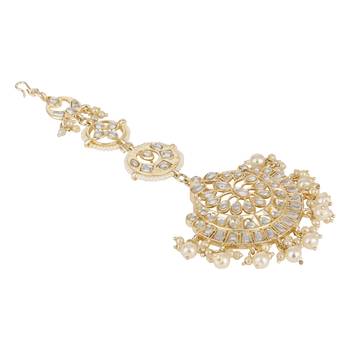 traditional kundan & pearl handcrafted maang tikka for women/girls  3
