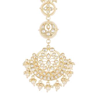 traditional kundan & pearl handcrafted maang tikka for women/girls  4